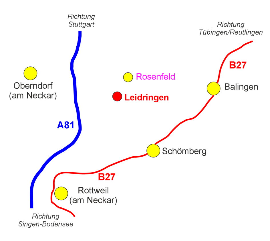 Karte Leidringen und Umgebung